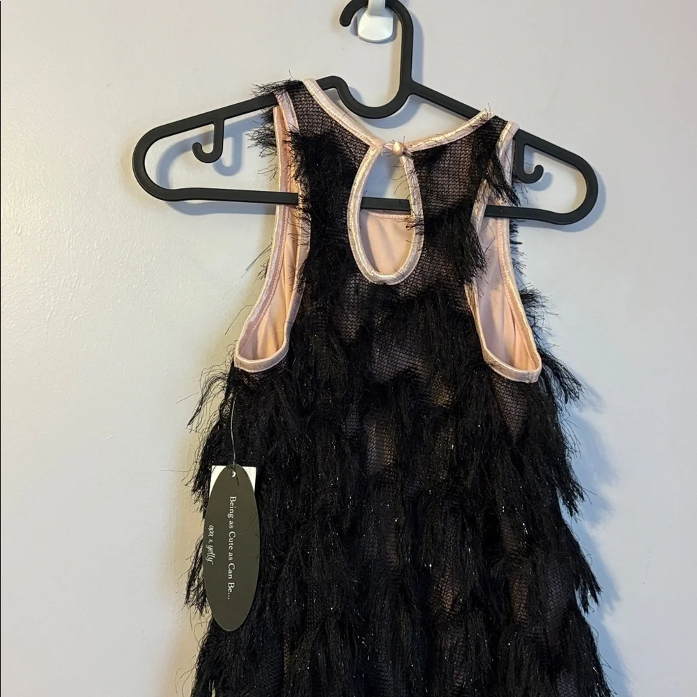 Ava & Yelly Black Sleeveless Eyelash-Pattern Fringe Trim Swing Dress size 16
